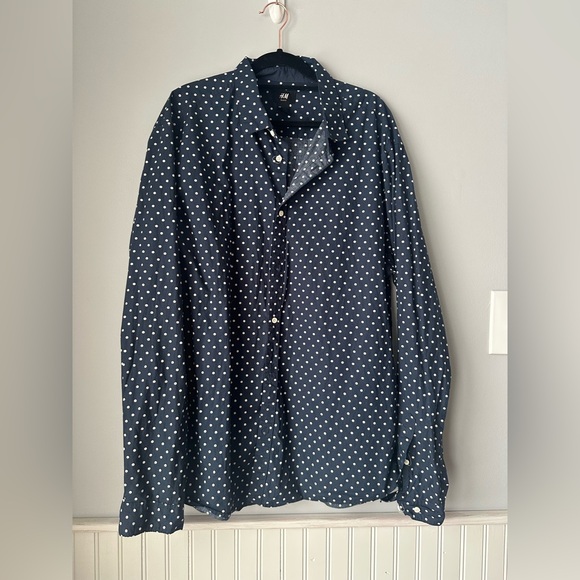 H&M Other - H&M‎ Navy Polka Dot Slim Fit Shirt xl